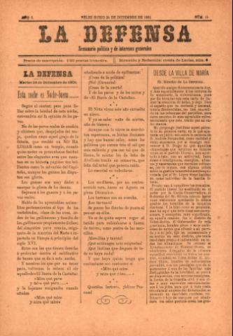 'La defensa : Semanario Político y de Intereses Generales' - Año 1 Número 15 - 1901 diciembre 24
