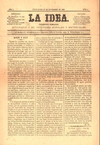 'La idea : Semanario Independiente, Literario y de Intereses Morales y Materiales' - Año 1 Número 4 - 1889 noviembre 30