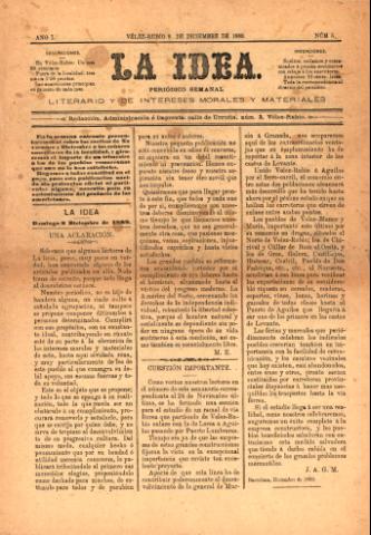 'La idea : Semanario Independiente, Literario y de Intereses Morales y Materiales' - Año 1 Número 5 - 1889 diciembre 08