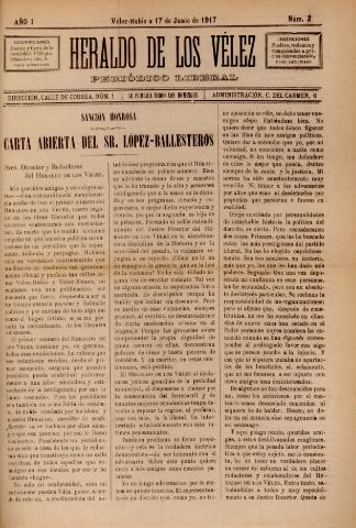 'Heraldo de los Vélez : periódico liberal' - Año 1 Número 2 - 1917 junio 17