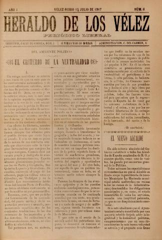 'Heraldo de los Vélez : periódico liberal' - Año 1 Número 6 - 1917 julio 15