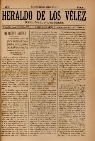 'Heraldo de los Vélez : periódico liberal' - Año 1 Número 8 - 1917 julio 29