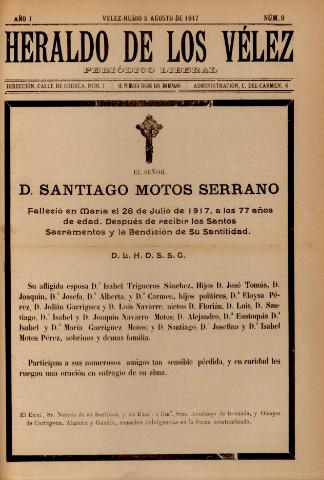 'Heraldo de los Vélez : periódico liberal' - Año 1 Número 9 - 1917 agosto 05