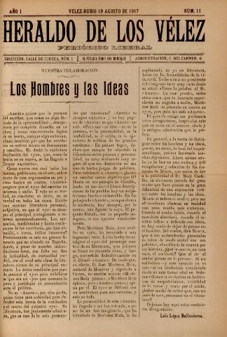 'Heraldo de los Vélez : periódico liberal' - Año 1 Número 11 - 1917 agosto 19