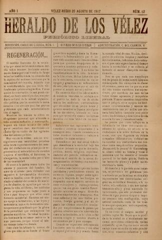 'Heraldo de los Vélez : periódico liberal' - Año 1 Número 12 - 1917 agosto 26