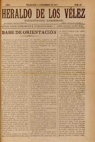 'Heraldo de los Vélez : periódico liberal' - Año 1 Número 22 - 1917 noviembre 04