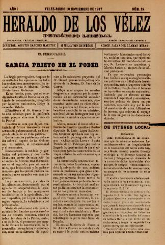 'Heraldo de los Vélez : periódico liberal' - Año 1 Número 24 - 1917 noviembre 18