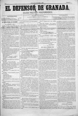'El Defensor de Granada  : diario político independiente' - Año I Número 63  - 1880 Noviembre 21
