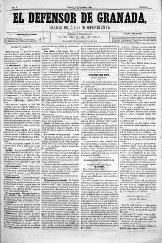 'El Defensor de Granada  : diario político independiente' - Año I Número 64  - 1880 Noviembre 22