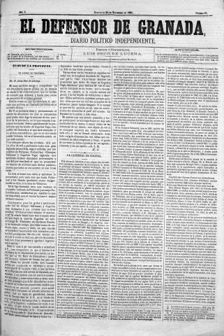 'El Defensor de Granada  : diario político independiente' - Año I Número 66  - 1880 Noviembre 24