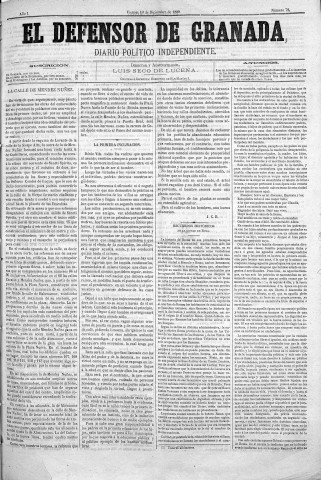 'El Defensor de Granada  : diario político independiente' - Año I Número 72  - 1880 Diciembre 10