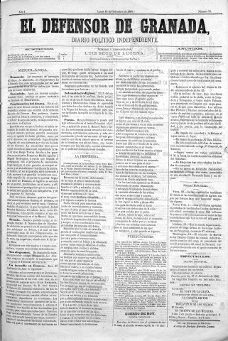 'El Defensor de Granada  : diario político independiente' - Año I Número 75  - 1880 Diciembre 13