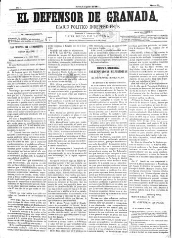 'El Defensor de Granada  : diario político independiente' - Año II Número 98  - 1881 Enero 06