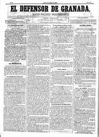 'El Defensor de Granada  : diario político independiente' - Año II Número 109  - 1881 Enero 17