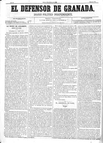 'El Defensor de Granada  : diario político independiente' - Año II Número 112  - 1881 Enero 20