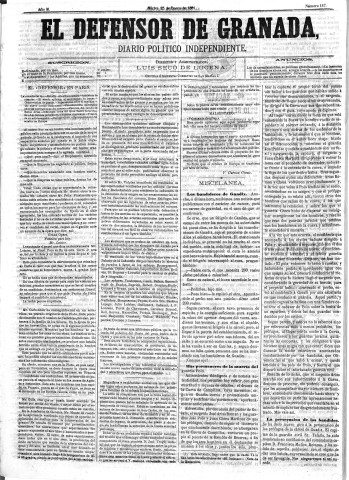 'El Defensor de Granada  : diario político independiente' - Año II Número 117  - 1881 Enero 25