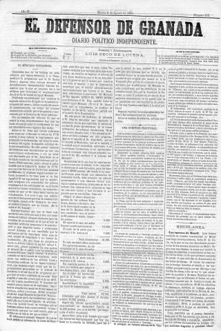'El Defensor de Granada  : diario político independiente' - Año II Número 303  - 1881 Agosto 02