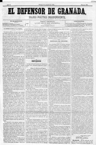 'El Defensor de Granada  : diario político independiente' - Año II Número 306  - 1881 Agosto 05