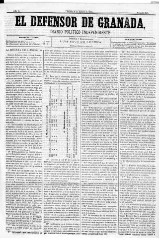 'El Defensor de Granada  : diario político independiente' - Año II Número 307  - 1881 Agosto 06