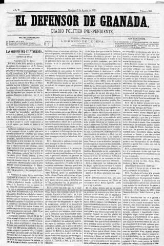 'El Defensor de Granada  : diario político independiente' - Año II Número 308  - 1881 Agosto 07