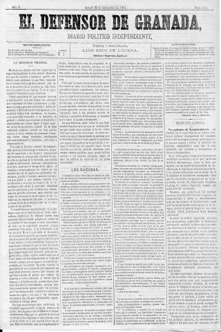'El Defensor de Granada  : diario político independiente' - Año II Número 453  - 1881 Diciembre 31