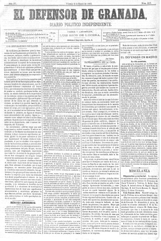 'El Defensor de Granada  : diario político independiente' - Año IV Número 820  - 1883 Enero 05