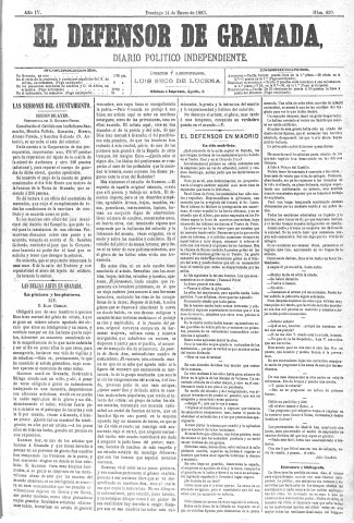 'El Defensor de Granada  : diario político independiente' - Año IV Número 829  - 1883 Enero 14