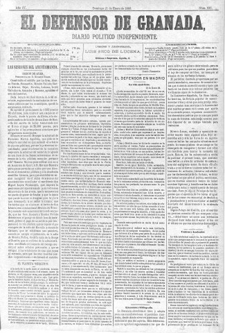 'El Defensor de Granada  : diario político independiente' - Año IV Número 836  - 1883 Enero 21