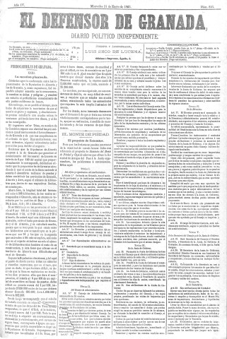 'El Defensor de Granada  : diario político independiente' - Año IV Número 846  - 1883 Enero 31