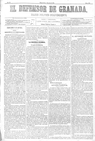 'El Defensor de Granada  : diario político independiente' - Año IV Número 856  - 1883 Febrero 10