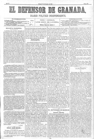 'El Defensor de Granada  : diario político independiente' - Año IV Número 863  - 1883 Febrero 17