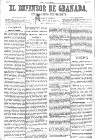 'El Defensor de Granada  : diario político independiente' - Año IV Número 875  - 1883 Marzo 01