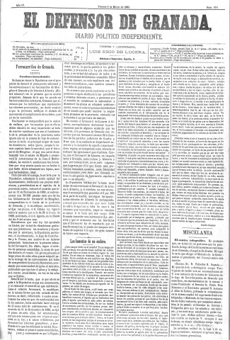 'El Defensor de Granada  : diario político independiente' - Año IV Número 876  - 1883 Marzo 02