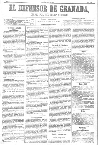 'El Defensor de Granada  : diario político independiente' - Año IV Número 879  - 1883 Marzo 05