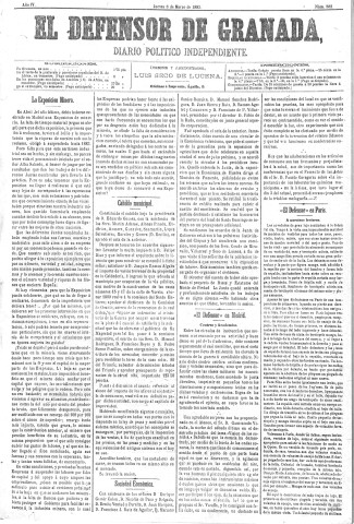 'El Defensor de Granada  : diario político independiente' - Año IV Número 882  - 1883 Marzo 08