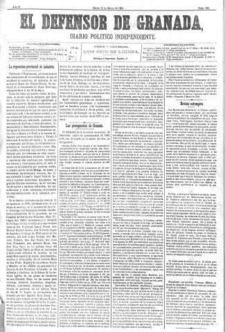 'El Defensor de Granada  : diario político independiente' - Año IV Número 886  - 1883 Marzo 13