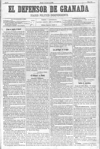 'El Defensor de Granada  : diario político independiente' - Año IV Número 911  - 1883 Abril 07