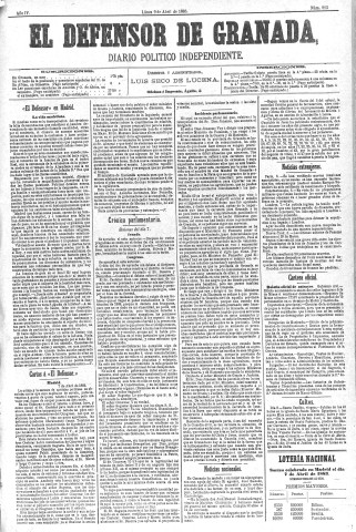 'El Defensor de Granada  : diario político independiente' - Año IV Número 913  - 1883 Abril 09