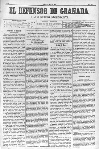 'El Defensor de Granada  : diario político independiente' - Año IV Número 937  - 1883 Mayo 03