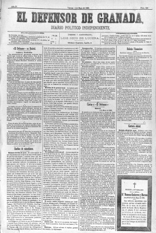 'El Defensor de Granada  : diario político independiente' - Año IV Número 938  - 1883 Mayo 04