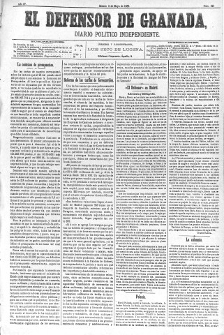 'El Defensor de Granada  : diario político independiente' - Año IV Número 939  - 1883 Mayo 05