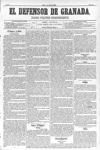 'El Defensor de Granada  : diario político independiente' - Año IV Número 941  - 1883 Mayo 07