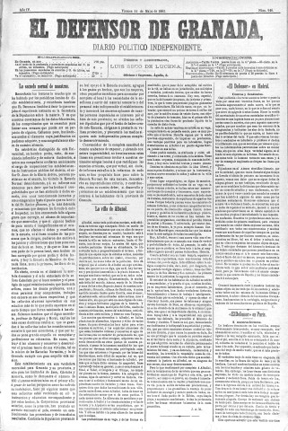 'El Defensor de Granada  : diario político independiente' - Año IV Número 946  - 1883 Mayo 11