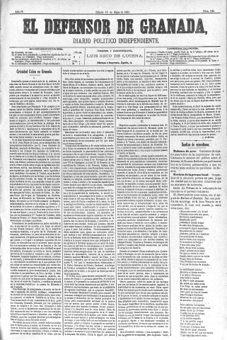 'El Defensor de Granada  : diario político independiente' - Año IV Número 946  - 1883 Mayo 12