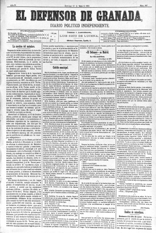 'El Defensor de Granada  : diario político independiente' - Año IV Número 947  - 1883 Mayo 13