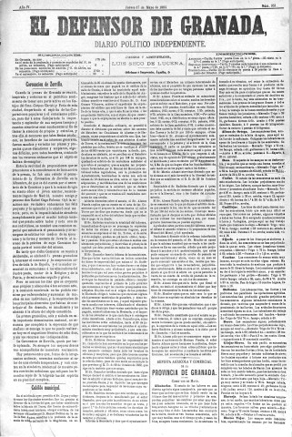 'El Defensor de Granada  : diario político independiente' - Año IV Número 951  - 1883 Mayo 17