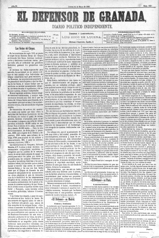 'El Defensor de Granada  : diario político independiente' - Año IV Número 958  - 1883 Mayo 24