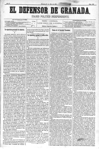 'El Defensor de Granada  : diario político independiente' - Año IV Número 963  - 1883 Mayo 30