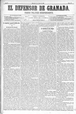 'El Defensor de Granada  : diario político independiente' - Año IV Número 977  - 1883 Junio 13