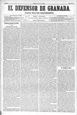 'El Defensor de Granada  : diario político independiente' - Año IV Número 980  - 1883 Junio 16
